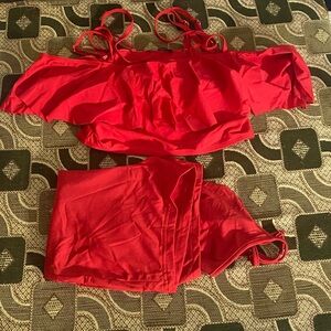 Avidlove Red Ruffle Two-Piece Swim Set (Size M)